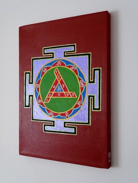 Durga Beesa Yantra with Patchoili Oil and MAntras, Maroon Background